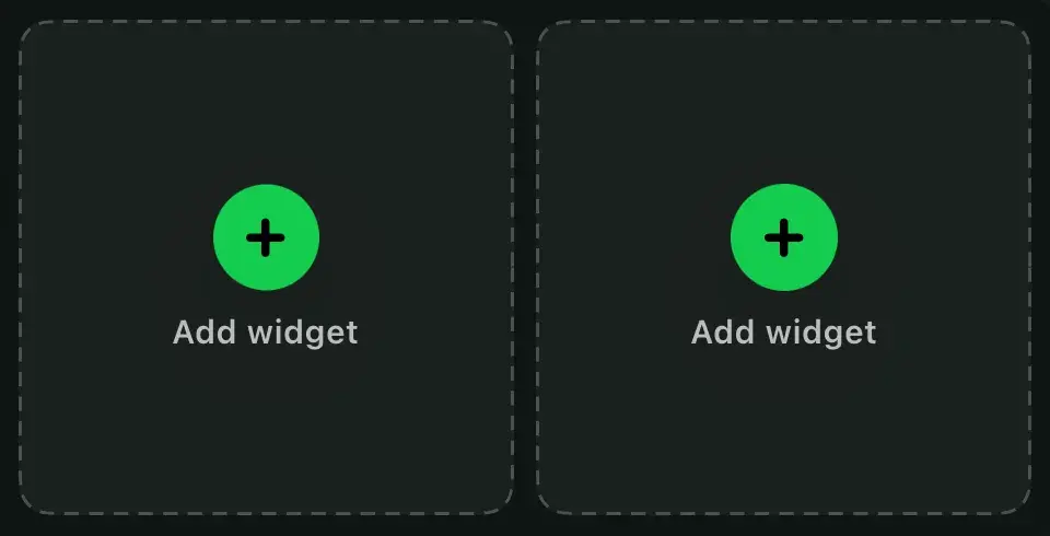 Dashboard preview in Car Play Widgets: Dashboard with two empty Add widget slots.